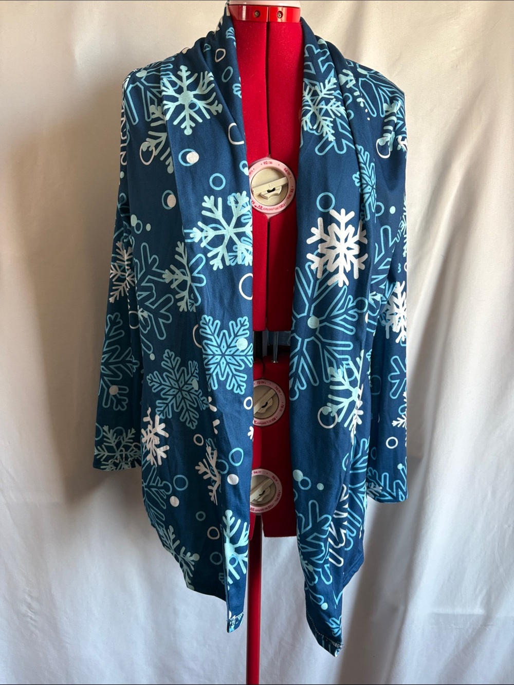 Blue Snowflake Open-Front Women's Cardigan